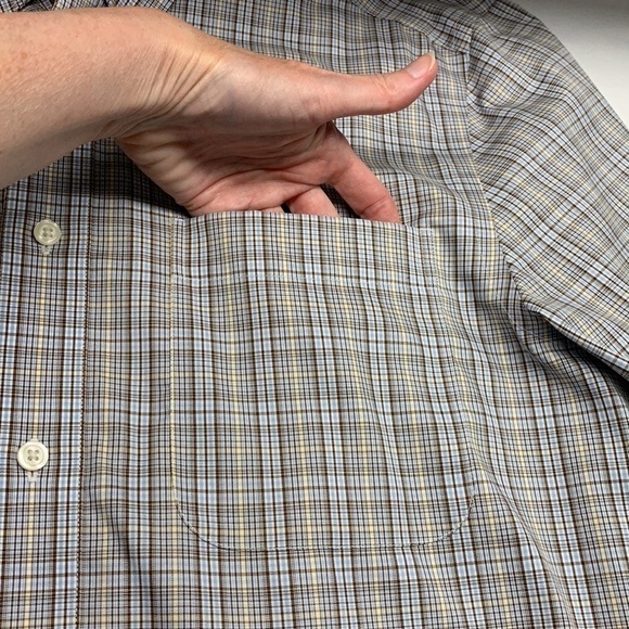 Eddie Bauer Long Sleeve Button Shirt Wrinkle Resistant Plaid Blue/Brown Medium - Picture 3 of 11